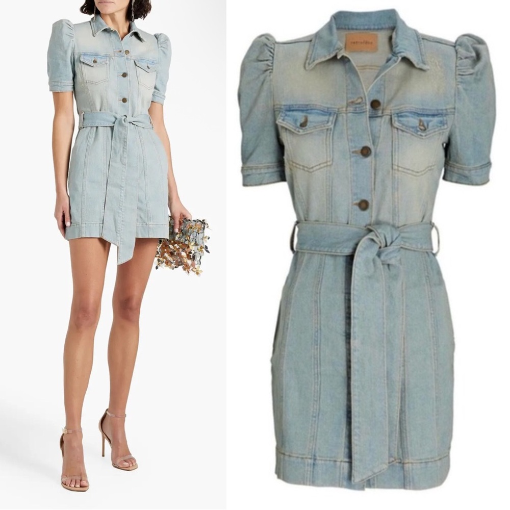 Retrofete Robin Denim Puff Sleeve Mini Dress in Romano